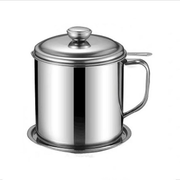 Gnmfd 1.8L Stainless Steel Oil Filter Pot Large Capacity Kitchen Oil Storage Jug with Strainer Multi-Purpose Oil Separator Recycle Container for Frying Cooking Household Use