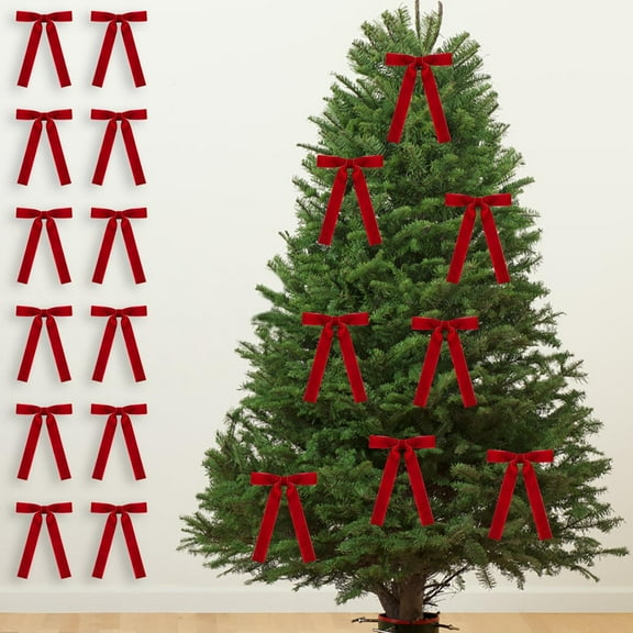 Gnmfd 12pc Velvet Christmas Tree Bows for Holiday Decoration, Wreath, Garland Ornaments, Luxurious Soft Velvet Tree Decor for Home, Party, Gift Embellishments, Elegant Festive Accents
