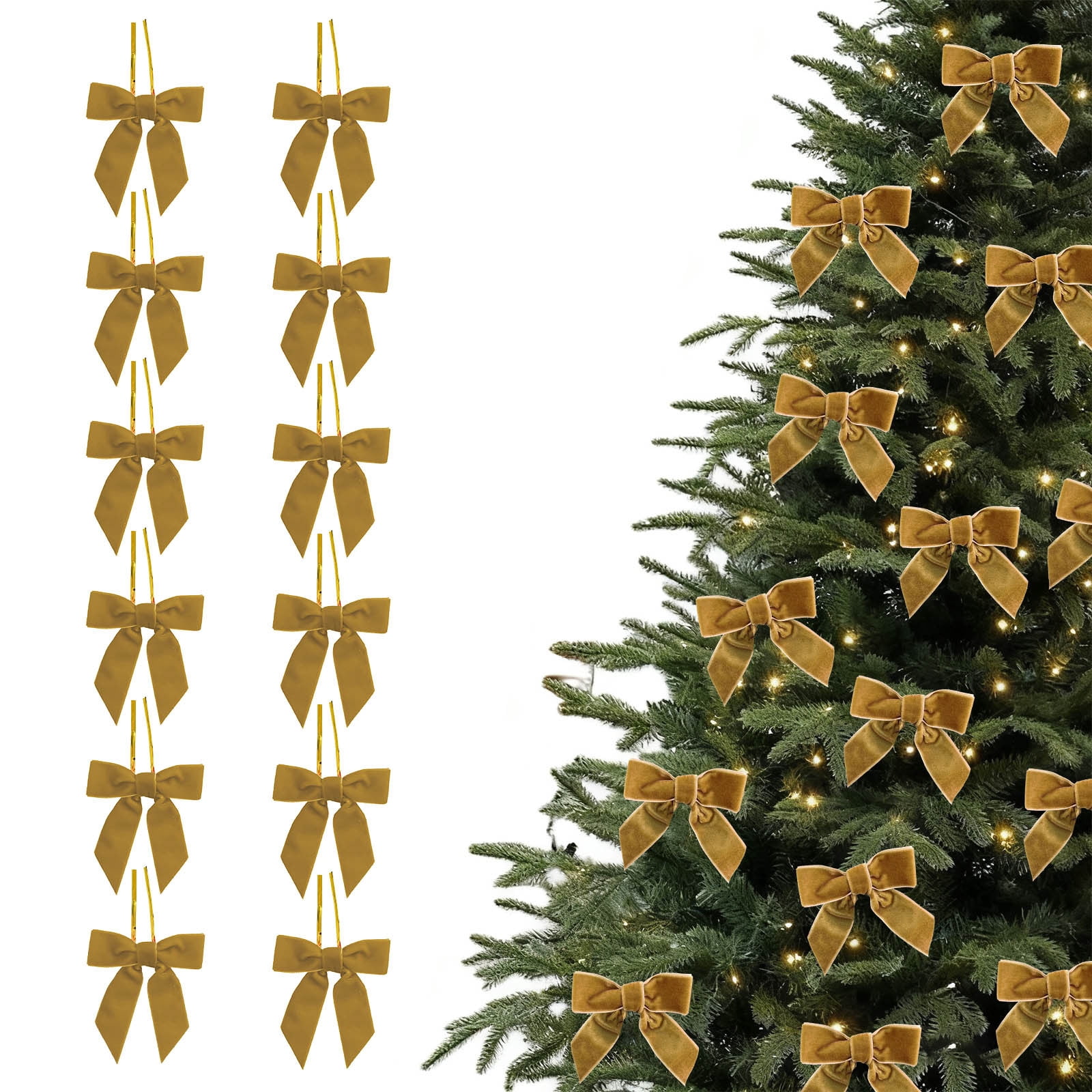 Gnmfd 12pcs Burgundy Velvet Christmas Bows Mini Ornaments for Tree ...