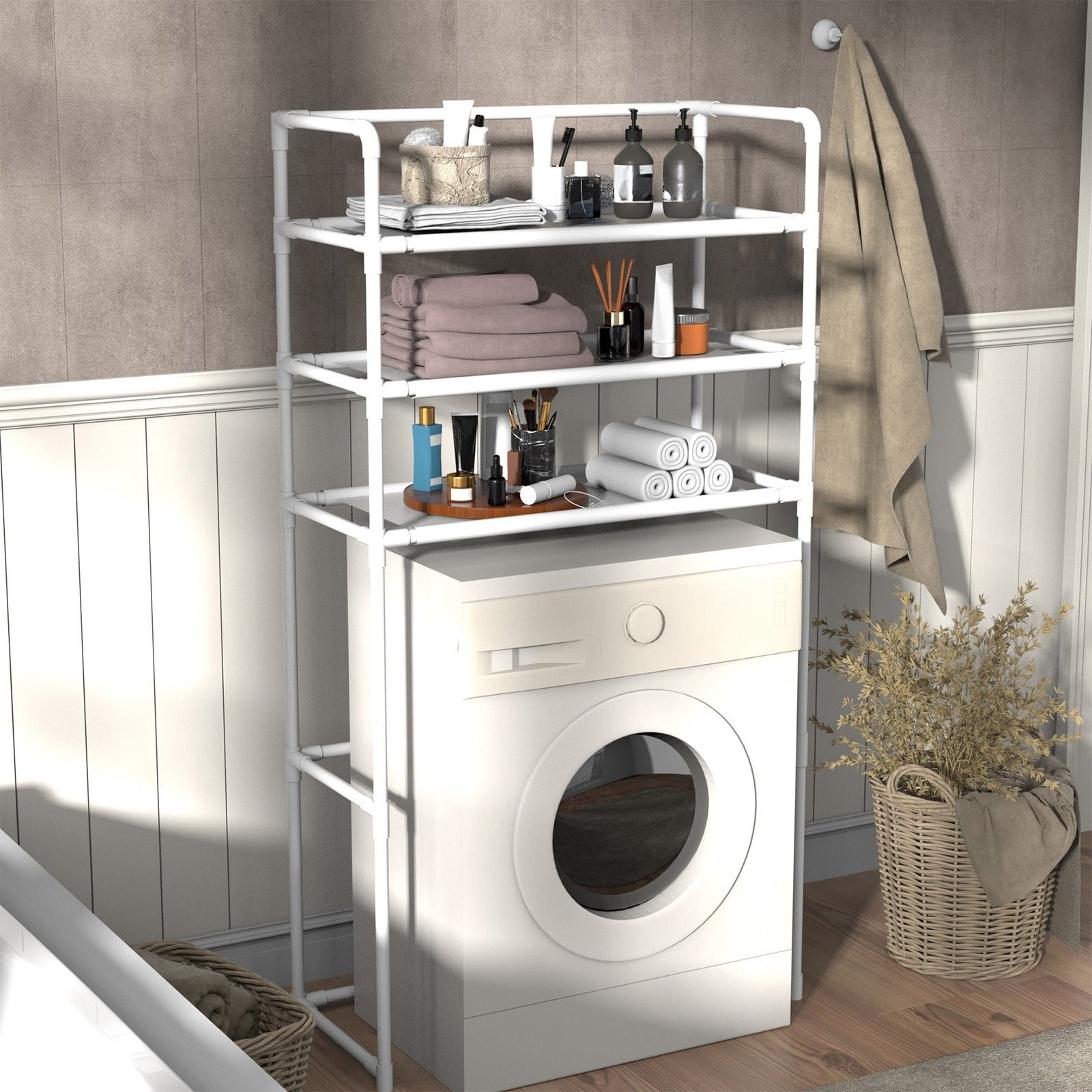 Gnmfd 2-Layer Stainless Steel Over Toilet Bathroom Storage Rack for Toiletries Towels Hair Dryers Plants Multi-Purpose Organizer Shelf for Bathroom Laundry Room Balcony Storage Shelf