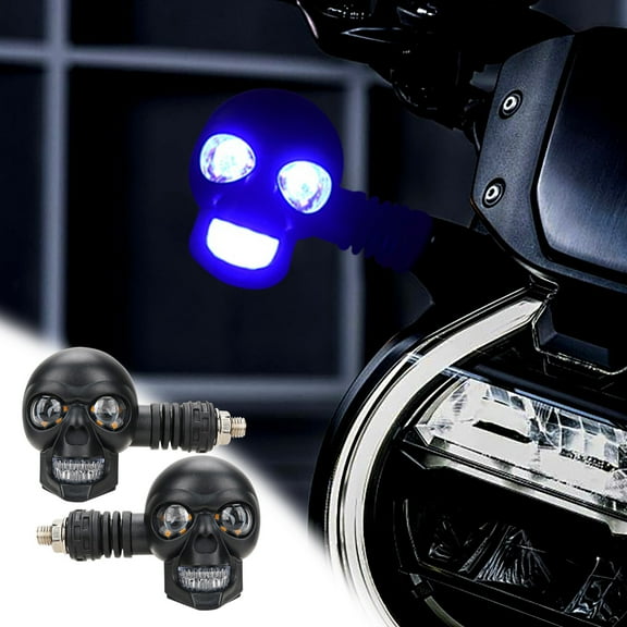 Gnmfd 2pc Skull LED Turn Signal Lights Motorcycle Daytime Running Lights Amber Indicators Safety Riding Lights Custom Vehicle Decoration Lights for Bike Street Use
