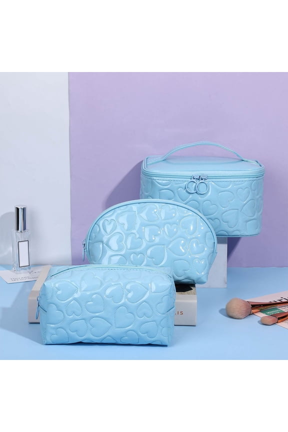 3-Piece Cosmetic Makeup Bag Set, Travel Toiletries Organizer Pouch with Zipper Handle for Women, Portable Storage for Makeup Accessories Gifts for Christmas Valentine's Day