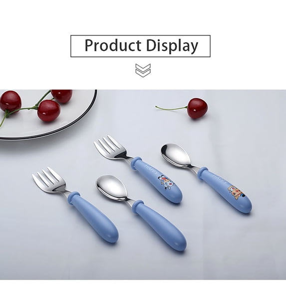 Gnmfd 304 Stainless Steel Spoon and Fork Set, Baby Food Supplement Tableware Utensils, Corrosion Resistant Comfortable Grip for Home Kitchen Dining