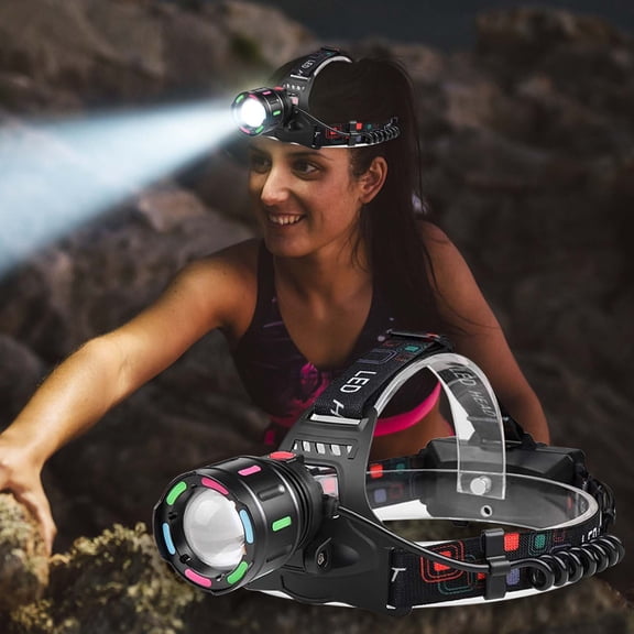 Gnmfd 30W LED Headlamp Rechargeable Telescopic Headlight With Fluorescent Strip Adjustable Focus 4 Modes Typc USB Charging Light For Camping Hiking Work Night Outdoor Lighting Lights For Head