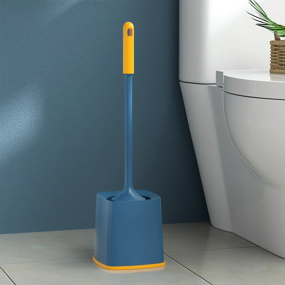 Gnmfd 360 Degree Toilet Brush with Extended Handle and Base, Bathroom Cleaning Brush with Soft Bristles for Deep Cleaning, Hygienic Holder for Toilet Bowl and Floor Corner Cleaning