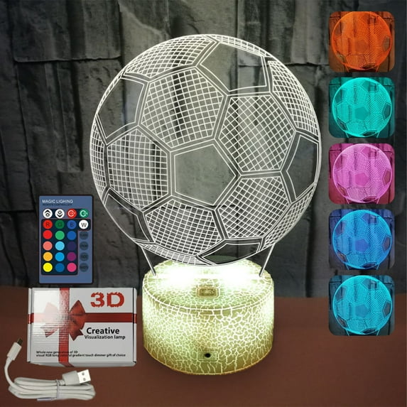 Gnmfd 3D Football Night Light with Remote Control, 16 Color LED Soccer Table Lamp for Bedroom Desk, Birthday Christmas Valentine's Gifts for Sports Fans Acrylic Optical Illusion