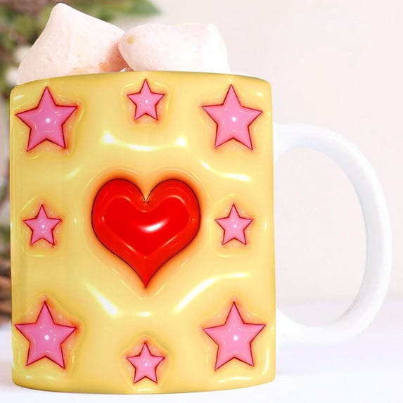 Gnmfd 3D Visual Effect Heart Ceramic Coffee Mug, Valentine's Day Couple Gift Cup for Him Her Morning Coffee Tea Hot Chocolate