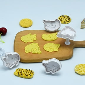 Gnmfd 4-Piece Cookie Fondant Stampers Sea Animals Baking Kit, DIY Spring-Action Cookie Cutter for Pie Crust Pastries Dough Embossing, BPA-Free Kitchen Baking Supplies Tools