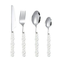 Gnmfd 4-Piece Stainless Steel Handle Tableware Set Dessert Salad Spoon Fork Steak Knife Tea Spoon for Family Dinners Parties Christmas Thanksgiving Holiday Meals