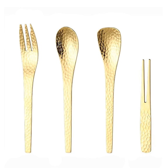 Gnmfd 4PCS Stainless Steel Cutlery Set Tableware Fork Spoon Coffee Dessert Spoon, Polished Metal Flatware for Home Restaurant Wedding Party Dining Gift