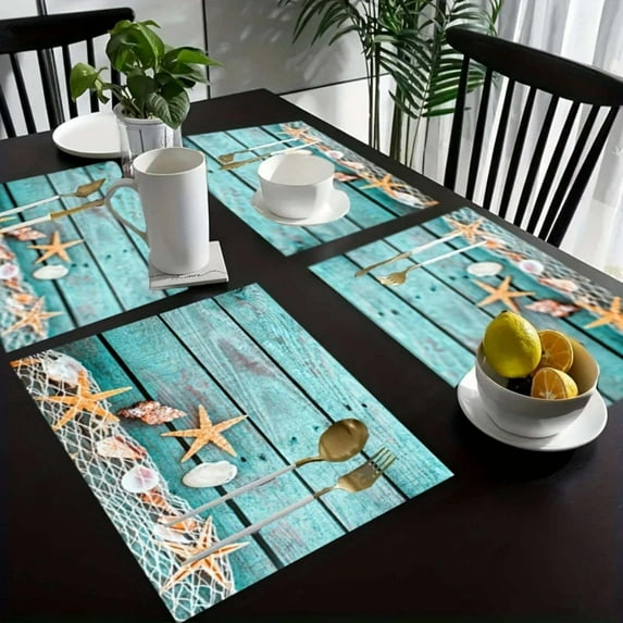 Gnmfd 4pcs Printed Kitchen Table Mats, Heat Resistant Non-Slip Dining Placemat Set 30"x45" for Home Decor, Party Meals Protection for Daily Table Use