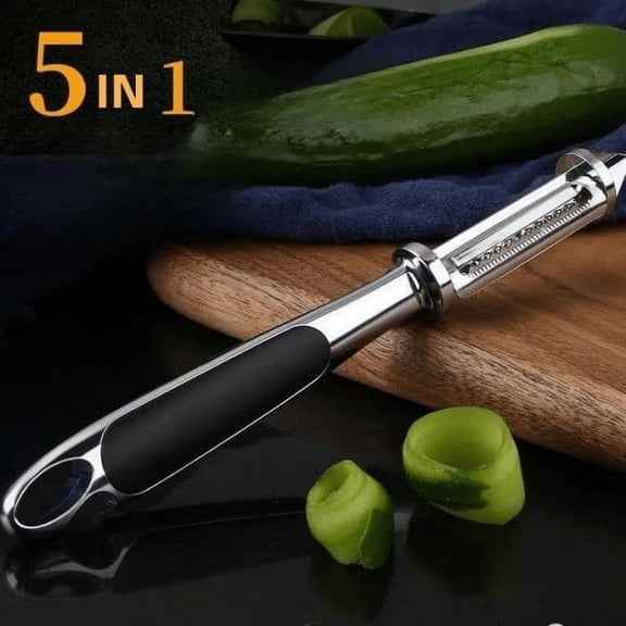 Gnmfd 5 in 1 Vegetable Fruit Peeler Stainless Steel Grater, Multifunction Kitchen Skin Scraper Tool for Potato Carrot Apple, Dual Blade Peeler for Efficient Food Preparation and Cooking Use
