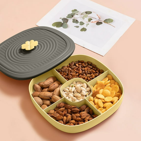 Gnmfd 5-Compartment Fruit Platter with Lid, Divided Candy Snack Dried Fruit Serving Tray for Parties Lunches Home Kitchen, Pantry Organizers and Storage Containers with Lids