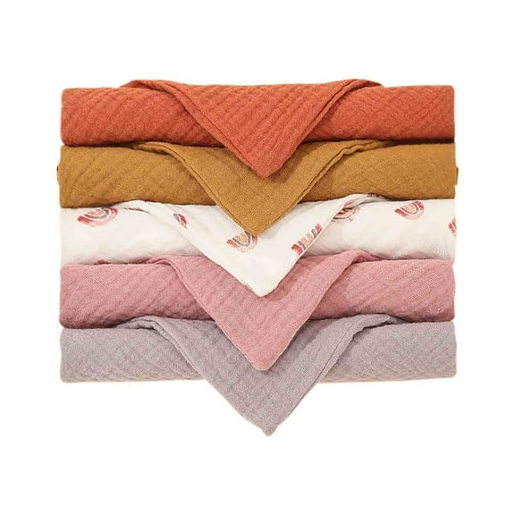 Gnmfd 5-Piece Cotton Gauze Baby Bib Set Soft Multi-Functional Burp Cloth Washcloth Feeding Towels for Mealtime Travel Bath Shower Christmas Gifts Blanket Storage 8"x10"