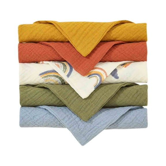 Gnmfd 5-Piece Cotton Gauze Baby Bib Set Soft Multi-Functional Burp Cloth Washcloth Feeding Towels for Mealtime Travel Bath Shower Christmas Gifts Blanket Storage 8"x10"