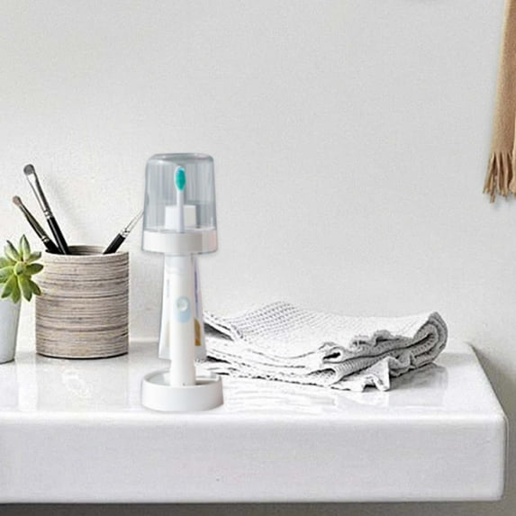 Gnmfd Adjustable Toothbrush Holder with Cup for Bathroom Countertop, Compact Toothpaste and Toothbrush Organizer, Protective Cover Keeps Brushes Dry, Bathroom Storage Organizer