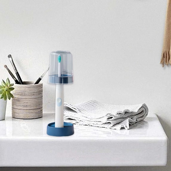 Gnmfd Adjustable Toothbrush Holder with Cup for Bathroom Countertop, Compact Toothpaste and Toothbrush Organizer, Protective Cover Keeps Brushes Dry, Bathroom Storage Organizer