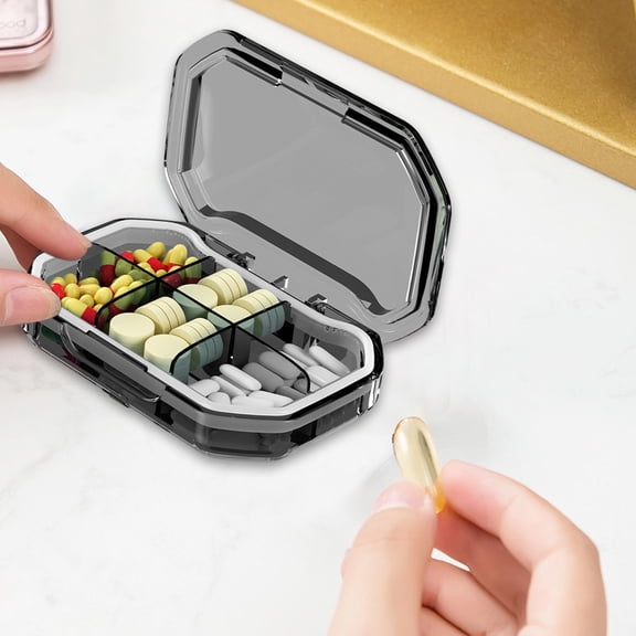 Gnmfd Airtight Pills Organizer Box Travel Supplement Dispenser, Compact Daily Pill Storage with Waterproof Lid and Divider for Purse Backpack Camping Home Organization