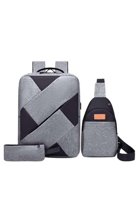 Backpack Three-Piece Set with USB Charging Port, Large Capacity School Backpack, Crossbody Bag, Tote, Travel Backpack for Men and Women, Perfect for School, College, Business, Outdoor Trips