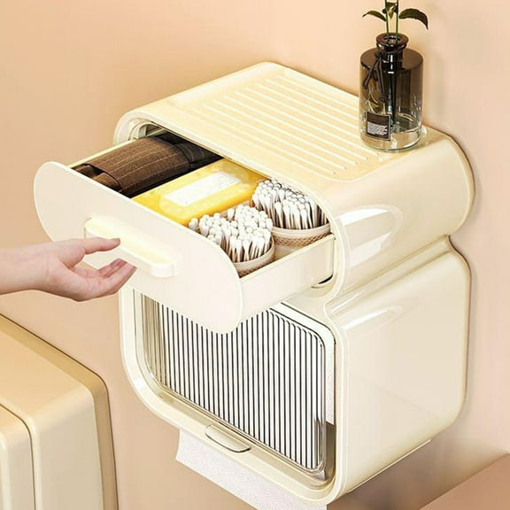 Gnmfd Bathroom Tissue Box Wall-Mounted Storage Rack, Waterproof Toilet Paper Holder with Lid, Large Capacity, Easy Installation, Bathroom Organizer for Indoor and Toilet Storage