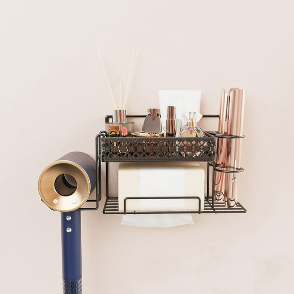 Gnmfd Bathroom Wall Mounted Organizer Hair Dryer Rack, Multi Functional Storage Stand with Paper Towel Holder, Space Saving Bathroom Organizers and Storage for Small Bathrooms and Countertops