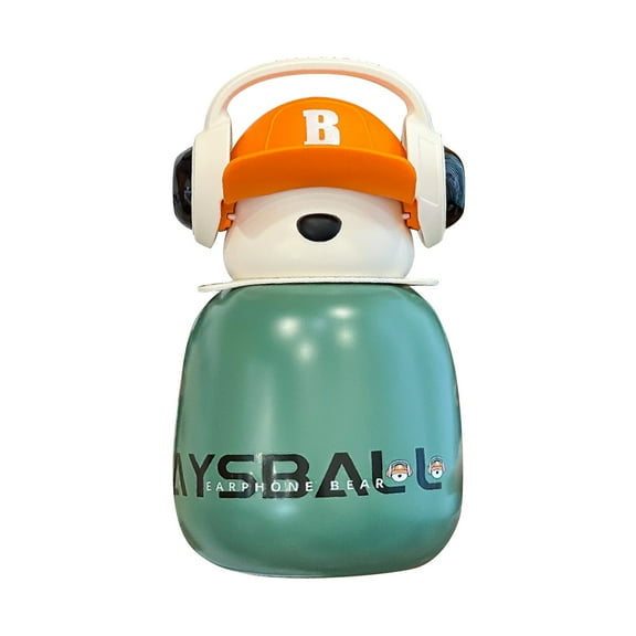 Gnmfd Bear Insulated Water Bottle,Kids Water Bottle for School,Coldest Water Bottle,Straws Small Water Bottles,Mini Water Bottle,Cute Water Bottle,Leak Proof Water Bottles for Travel Coffe SoupGreen