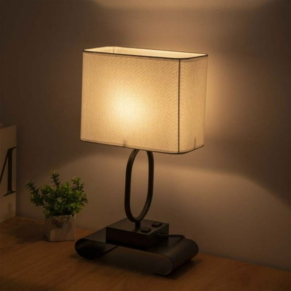Gnmfd Bedside Table Lamp with USB AC Charging Ports, LED Desk Lamp for Bedroom Living Room Office, Adjustable Brightness, Modern Night Light, Reading Work Study Decor