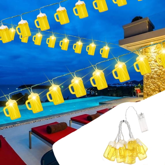 Gnmfd Beverage Cups String Lights Summer Outdoor Patio LED Decorative Lights 4.8ft 10LED 6.5ft 10LED Warm Glow Romantic Summer Party Decorations for Bedroom Hotel Garden Beach Balcony