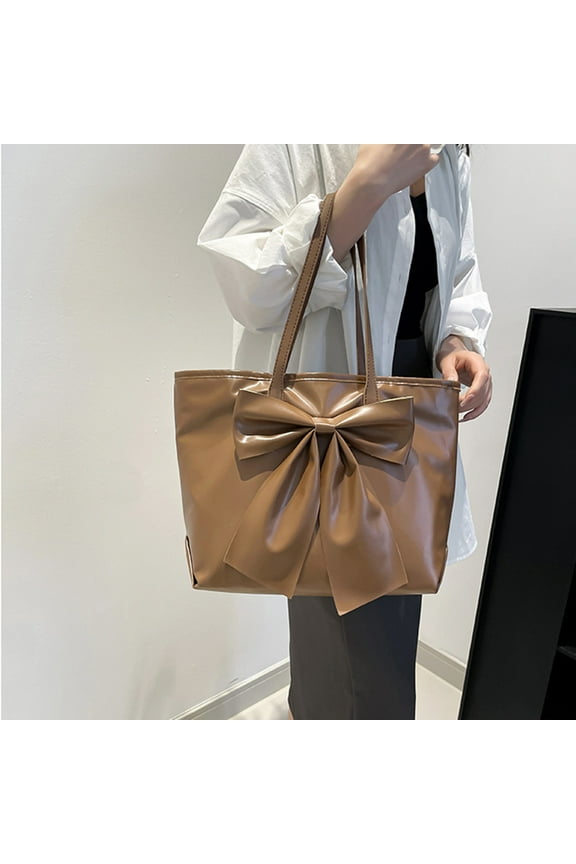 Big Bow Women's Handbag Large Capacity Shoulder Tote Bag for Shopping Work Travel Parties, Fashionable Organizer for Wallet Makeup Water Bottle Essentials, Cube Storage Organizer