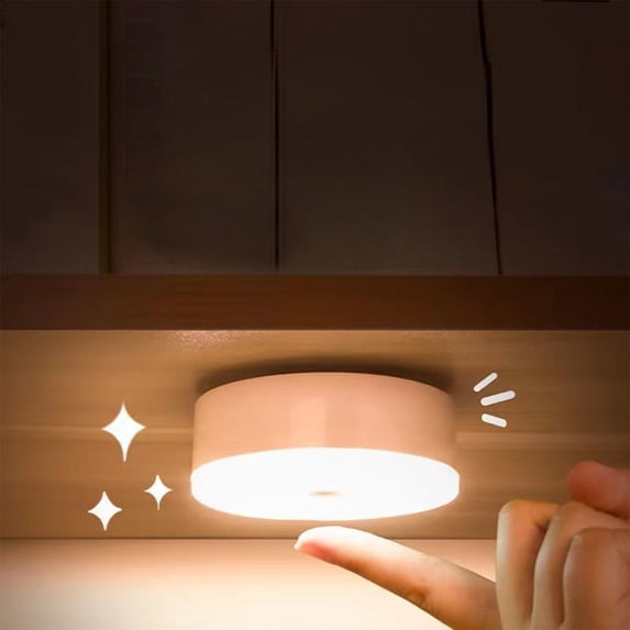 Gnmfd Button Style LED Wall Light Circular Bedside Lamp Battery Powered Stepless Dimming Magnetic Stick for Bedroom Hallway Household Night Lights Plug Into Wall Lights
