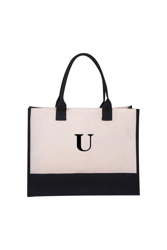 Canvas Tote Bag With Adjustable Strap And Makeup Pouch, Large Capacity Monogram Beach Bag For Travel Work Shopping, Closet Organizers Storage Christmas Gift For Women Friends