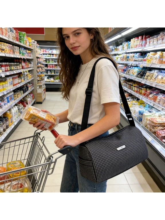 Casual Simple Nylon Tote And Crossbody Bag, Lightweight Everyday Shoulder Purse, Six Colors Orange Khaki Blue Purple Green Black, Compact 26 x 15 x 14 Cm, Adjustable Strap
