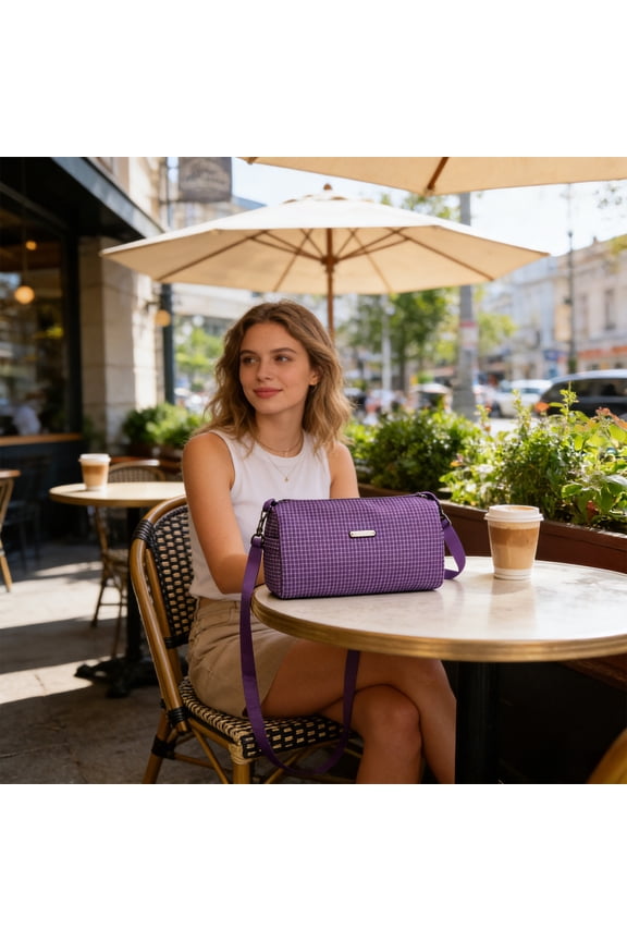Casual Simple Nylon Tote And Crossbody Bag, Lightweight Everyday Shoulder Purse, Six Colors Orange Khaki Blue Purple Green Black, Compact 26 x 15 x 14 Cm, Adjustable Strap