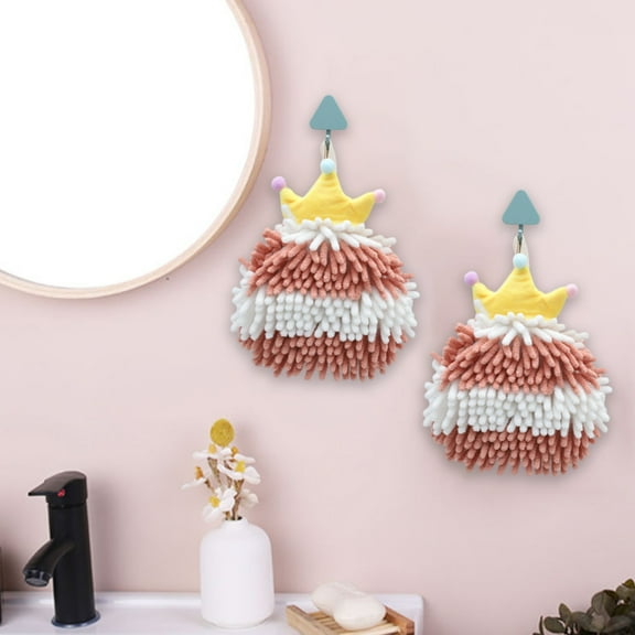 Gnmfd Chenille Hand Towels Set of 2 Hanging Absorbent Hand Wipes, Soft Microfiber Ball Towels for Bathroom Kitchen Laundry Gym Multifunctional Quick Dry Hand Cloths 6.7"