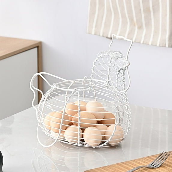 Gnmfd Chicken Shaped Metal Egg Basket, Decorative Fruit Storage Organizer for Kitchen Dining Room, Easter Party Decor and Household Container for Eggs Vegetables