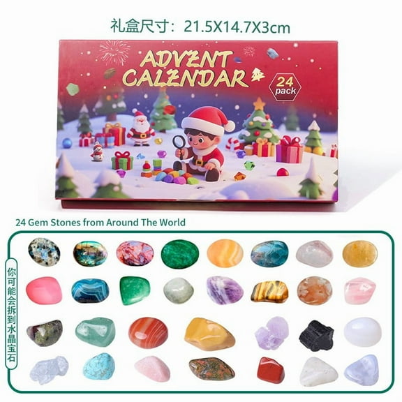 Gnmfd Christmas Advent Crystal 24 Grids Calendar 2025, Assorted Natural Crystal Collection for Holiday Countdown Display, Educational Collectible Festive Home Decor, Seasonal Gift for Crystal Lovers