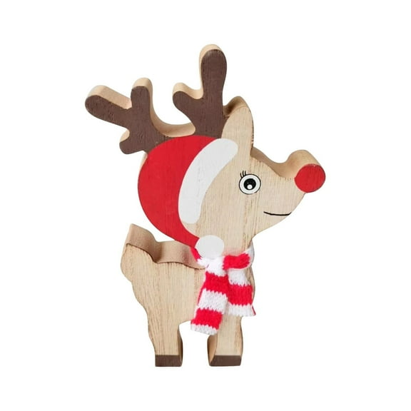 Gnmfd Christmas Deer Decoration Wood Ornament, Holiday Home Decor for Table, Shelf, Office, Mantel, Party, Christmas Gift, Living Room, Seasonal Holiday Decorations and Accents
