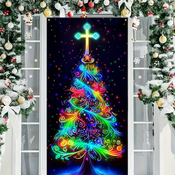 Gnmfd Christmas Door Cover Decoration 35"x71" Holiday Fabric Front Door Wrap for Xmas Party Celebration Classroom Winter Door Decor Holiday Gift Blanket Storage Throw Blanket
