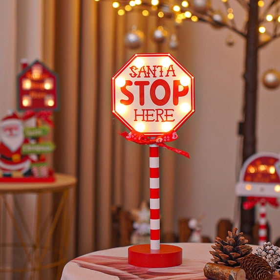 Gnmfd Christmas Street Sign Decorative LED Lights Wooden Holiday Window Desktop Table Tree Living Room Bedroom Terrace Decor Battery Operated Festive Party Decorations 12x8x11.9in