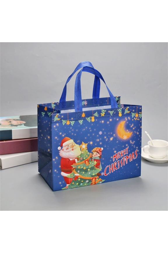 Christmas Tote Bags Reusable Gift and Grocery Bags, Large Non-Woven Shopping Bags for Cookies Candy Toys, Pantry Organizers and Storage, Holiday Party Favors Decor