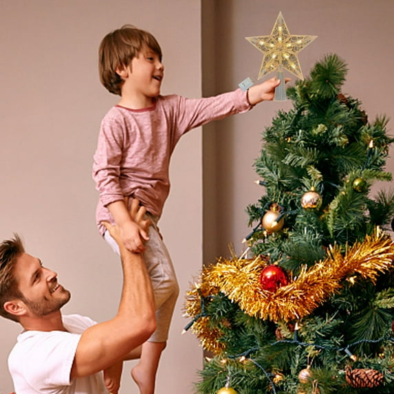 Gnmfd Christmas Tree LED Five-Pointed Star Topper, Luminous Transparent Tree Decoration Lights, Holiday Decoration for Xmas Tree, Indoor Outdoor Party, Home Festive Decor