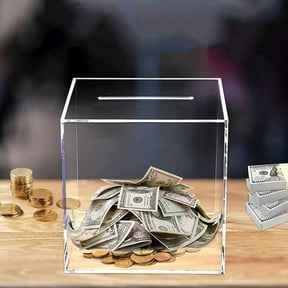 Gnmfd Clear Bank for Adults Acrylic Money Saving Jar Unopenable Tip Coin Box Budget Organizer Visual Savings Tracker for Home Office Desktop Decoration Display Coin Storage