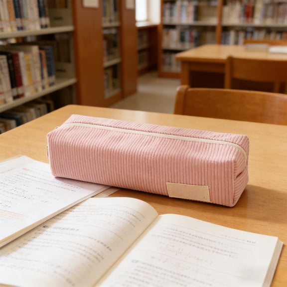 Gnmfd Corduroy Pencil Bag Large Capacity, Soft Fabric Pen Case, Durable Zipper Closure, Minimalist Compact Carry, Classroom Homework Organizer, Neutral Style, 21.5 x 6 x 6 cm