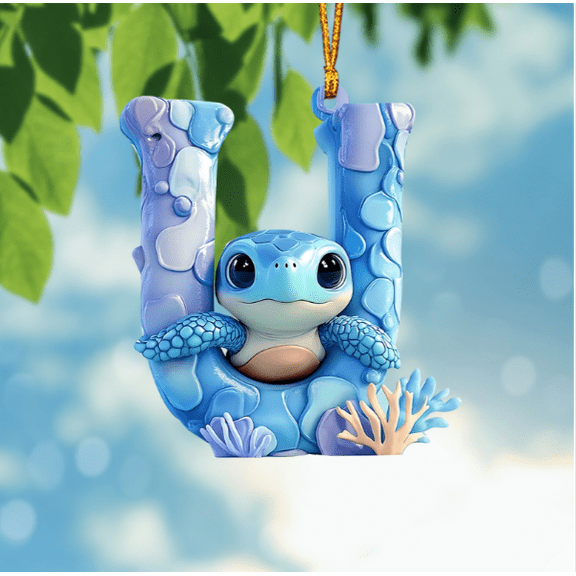 Gnmfd Cute Turtle Letter Shaped Ornaments from A to Z with Sea Turtle Details, Alphabet Learning Decor, Christmas Tree Hanging Ornaments, Personalized Gift, Nursery Wall, Playroom, Educational Fun