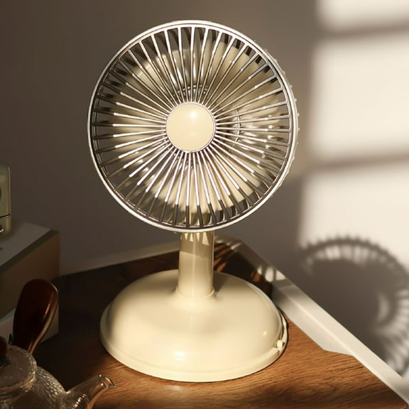 Gnmfd Desktop Charging Fan USB Small Portable Retro Desk Fan with Battery, Silent Strong Airflow for Home Office Outdoor Use, Compact Personal Fan with Long-lasting Cool Breeze