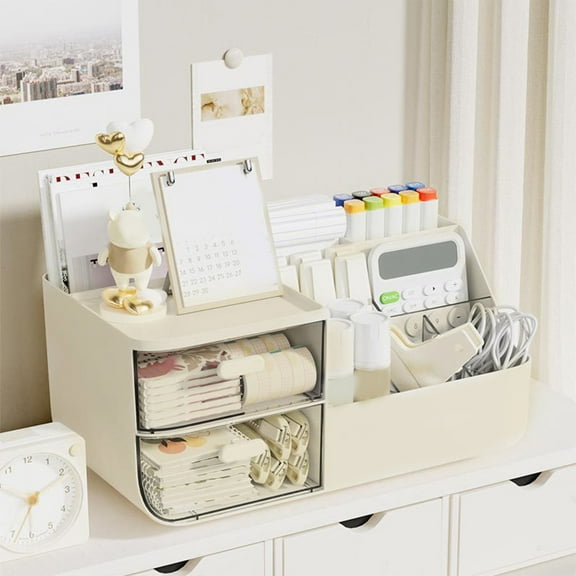 Gnmfd Desktop Drawer Organizer for Students, Large Capacity Desk Storage for Stationery and Sundries, Transparent Visible Cover, Space-Saving Organizer for Dorms, Home, and Office Storage Bins