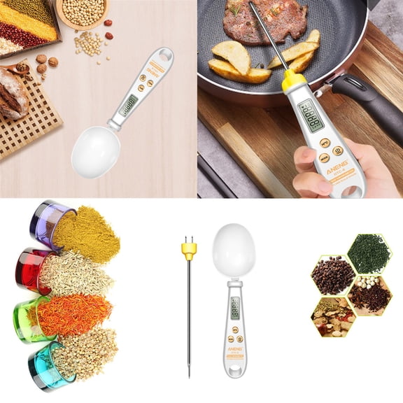 Gnmfd Digital Measuring Spoon with Replaceable Temperature Needle, High Precision 0.1g Scale for Food, Coffee, Spices, Cooking, Baking, Kitchen, Meal Preparation, Home Chef, Baking