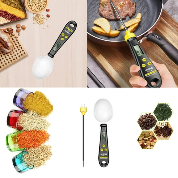 Gnmfd Digital Measuring Spoon with Replaceable Temperature Needle, High Precision 0.1g Scale for Food, Coffee, Spices, Cooking, Baking, Kitchen, Meal Preparation, Home Chef, Baking