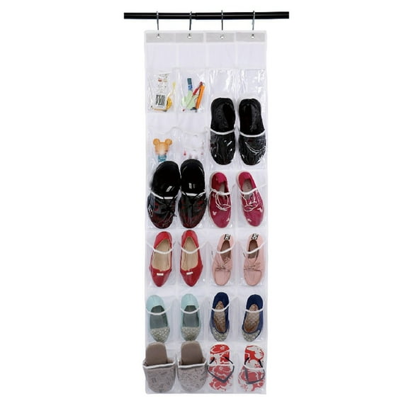 Gnmfd Door Shoe Organizer 24 Pockets Hanging Nonwoven Mesh Rack with Hooks, Large Overdoor Storage for Shoes Slippers Belts Scarves, Shoe Storage Cabinet and Closet Storage