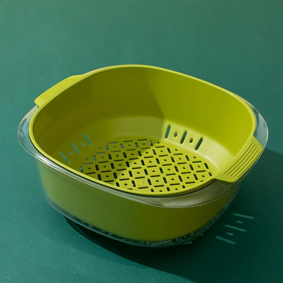 Gnmfd Double-Layer Plastic Vegetable and Fruit Drainage Basket with Handles, Kitchen Colander Strainer for Washing and Draining Fruits Vegetables, Food Storage Containers with Lids, Holiday Gift